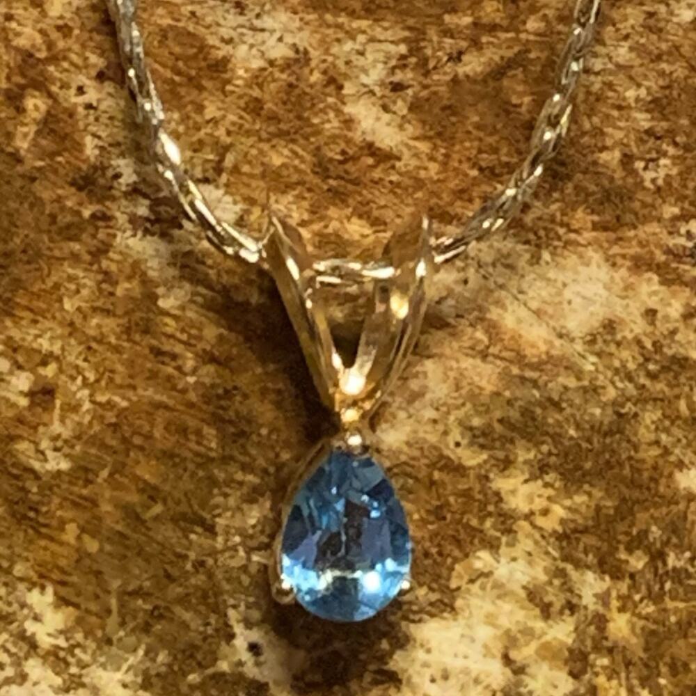 24 KT GB Necklace with Teardrop Blue Topaz Pendant
